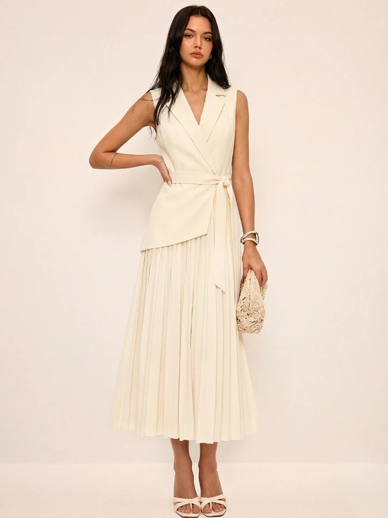 Commense Dresses & Skirts - Commense Cream Tailored Pleated Blazer Dress